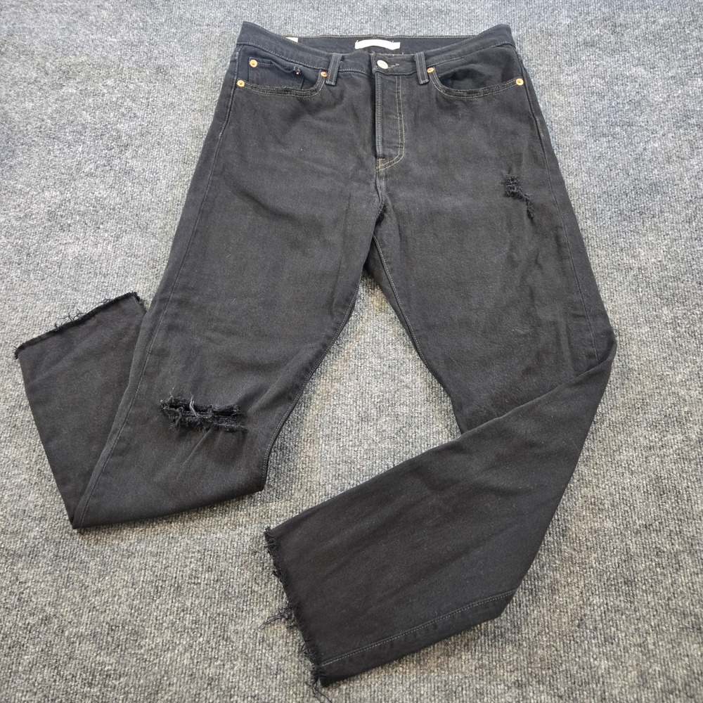 Levi's Premium Wedgie Icon Fit Jeans 29 Black Distressed Raw Hem Button Fly